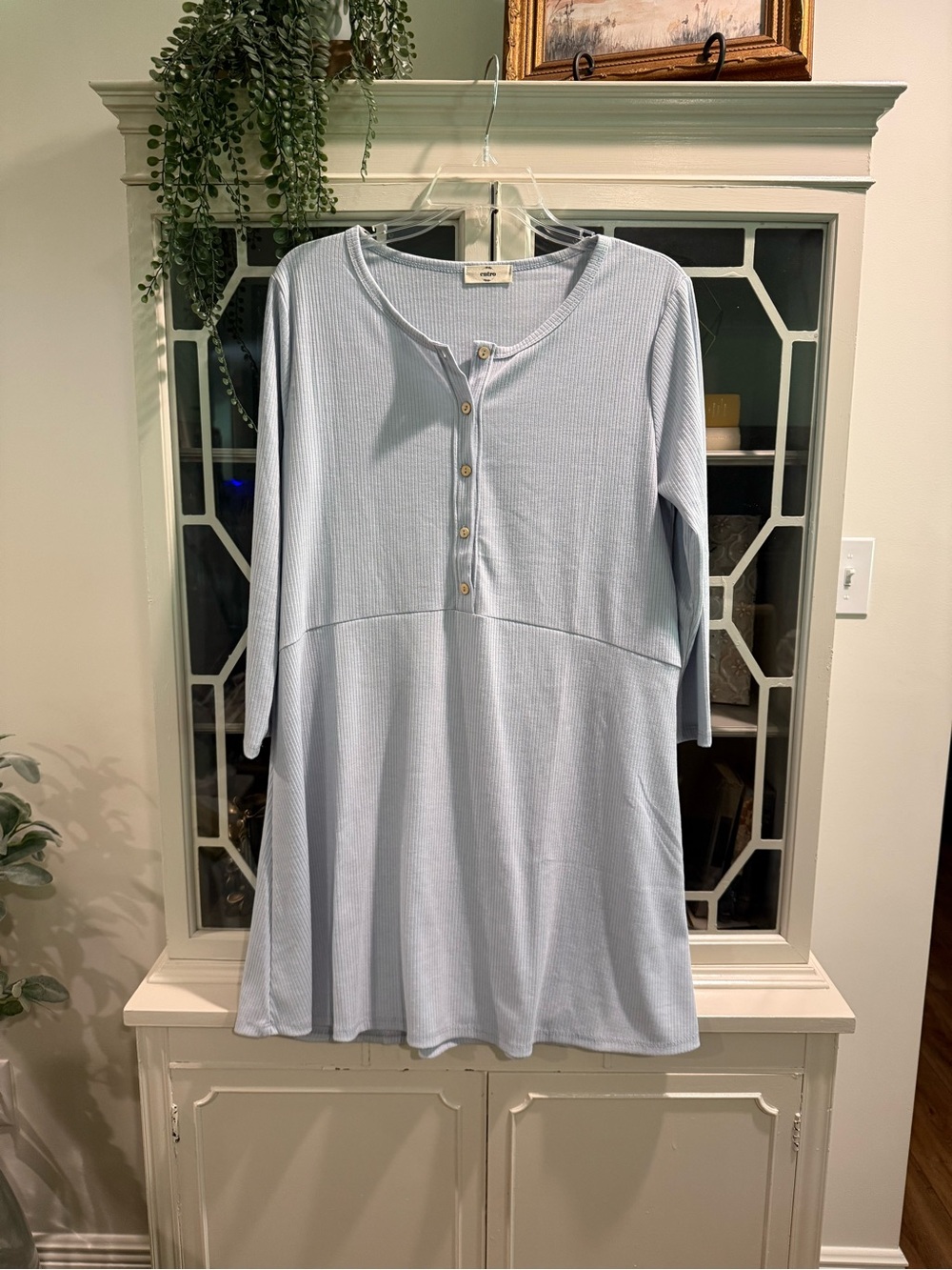 entro Light Blue Ribbed Henley Dress